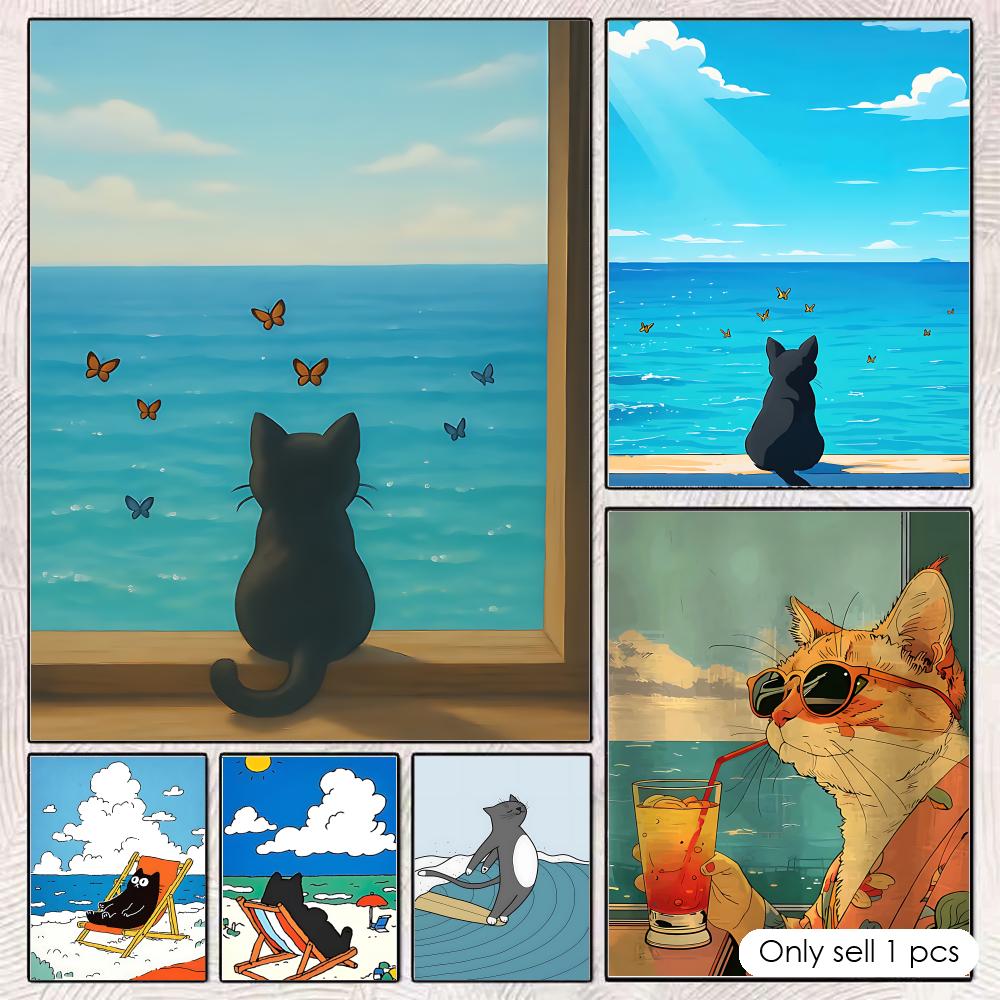 Esports And Gaming Lounge - Poster con gatto sulla spiaggia, decorazione